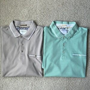 Set of Two: Denim & Flower Beige & Mint Green Polo Shirts